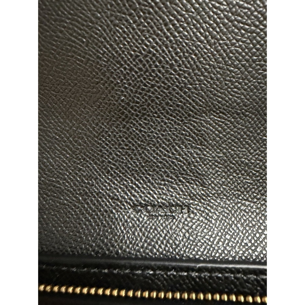 Coach Slim Black Crossgrain Leather Envelope Clutch Wallet Gold Logo - Picture 4 of 11